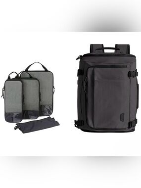Bagsmart 38L Blast Travel Backpack + 4-Piece Compression Packing Cubes Set Black